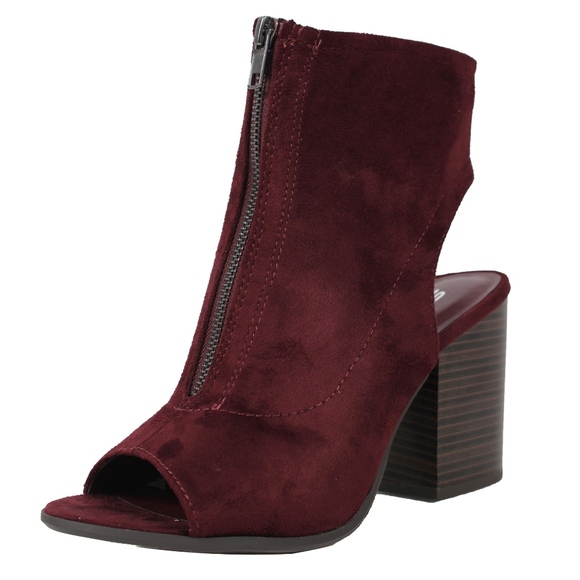 Shoes - Vino Red Center Zipper Open Back Stacked Heel boot